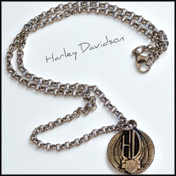 HARLEY DAVIDSON MOTORCYCLES Pendant Necklace HD Bar & Shield Wings Rolo Chain - Picture 7 of 7